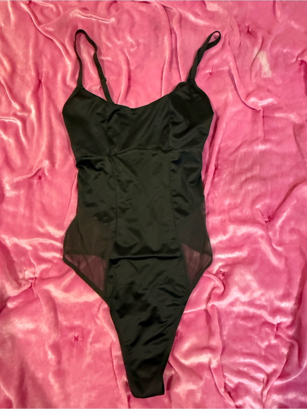 Colsie Black One-Piece Bodysuit with Sheer Side Panels